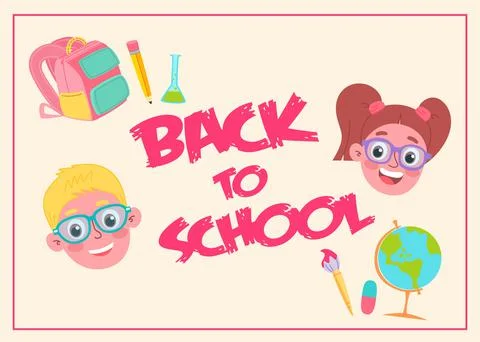 Back to school concept, cute characters. Vector illustration in flat style Illustrazione stock