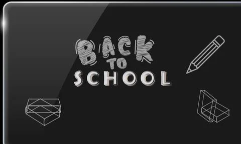 Back to school concept on dark glossy glass background Stock Illustration