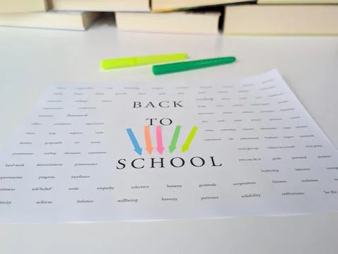 Back to school concept featuring a single word art sheet with a large Back to Stock Photos