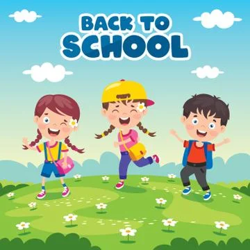 Back To School Concept With Funny Children Illustrazione stock