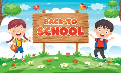 Back To School Concept With Funny Children Illustrazione stock