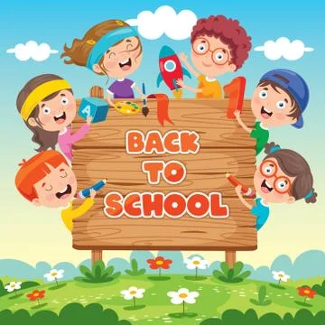 Back To School Concept With Funny Children Stock Illustration
