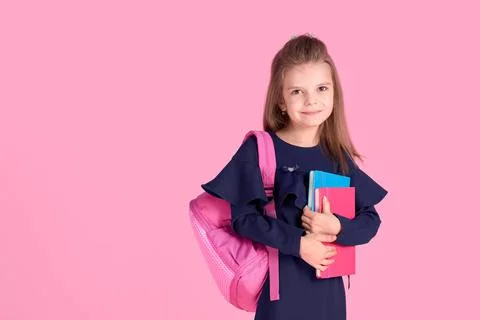 Back to school concept Half turned photo portrait of lovely conf Stock Photos