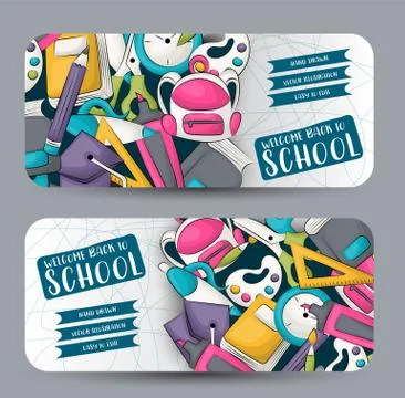 Back to school concept. Horizontal banner template set Illustrazione stock