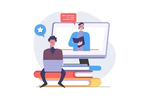 Back to school concept in modern flat design for web. Student learning onli.. Stockillustratie