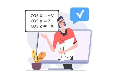 Back to school concept in modern flat design for web. Teacher explaining ma.. Stock Illustration