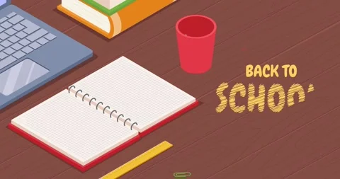 Back to school concept. Moving banner with school supplies, book, notebook Stock Footage 329945873