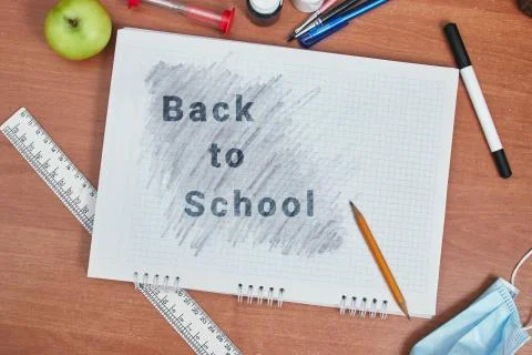 Back to school concept, notebook with pencil, stationery, university, college Stock Photos