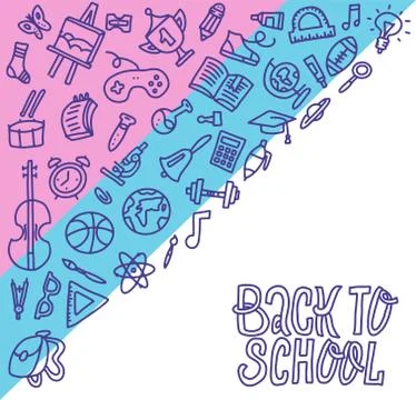 Back to school concept, outline design. Education supplies square banner. Bac Stock Illustration