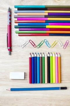 Back to school concept. school and Office supplies and various stationery on  Stock-Fotos