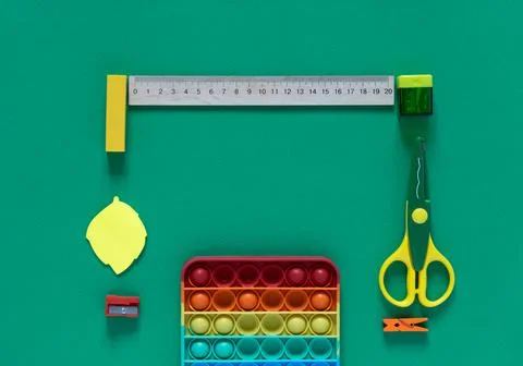 Back to school concept. School and office supplies on the office table Stock Photos