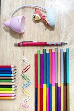 Back to school concept. school and Office supplies and various stationery on  Stock Photos