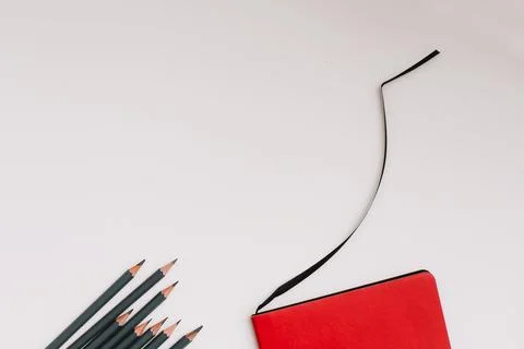 Back to school concept, school and office supplies, top view of notebook and Foto stock