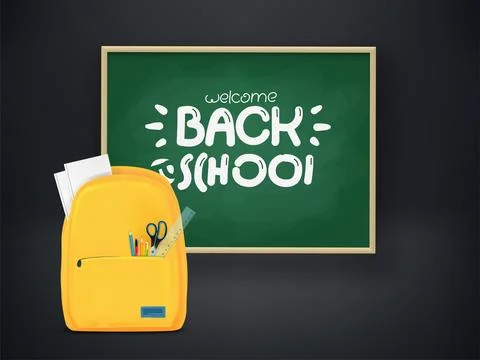 Back to school concept with school backpack and chalkboard Illustrazione stock