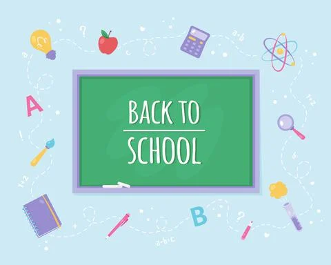 Back to school concept School supplies and chalkboard background イラスト素材