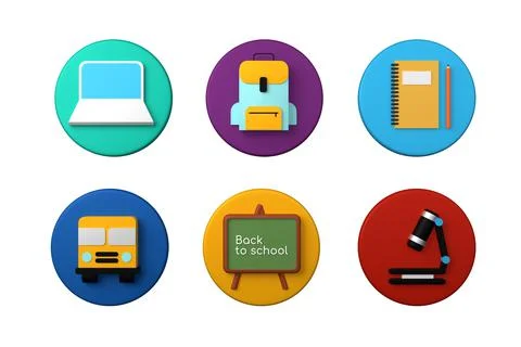 Back to school concept. School theme icons set 3d illustration Stock Illustration