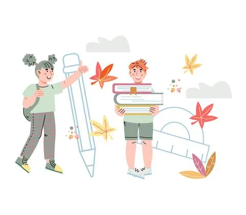 Back to school concept with schoolboy and girl. Schoolchildren characters. Stock Illustration