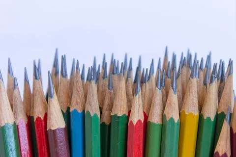 Back to school concept. Set of multicolored pencils. Office and school drawin Stock Photos