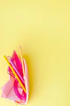 Back to school concept with space for text. Top view. Copy space. School offi Foto stock