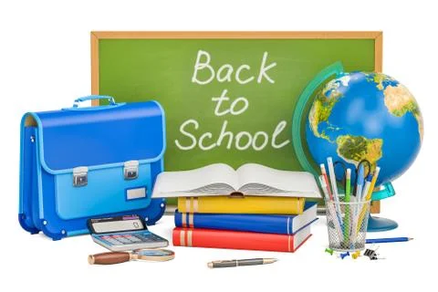 Back to school concept with stationery, 3D rendering Stock Illustration