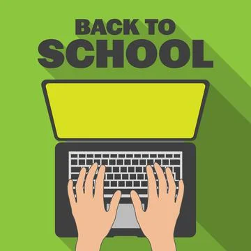 Back to school concept with student typing on laptop computer Illustrazione stock