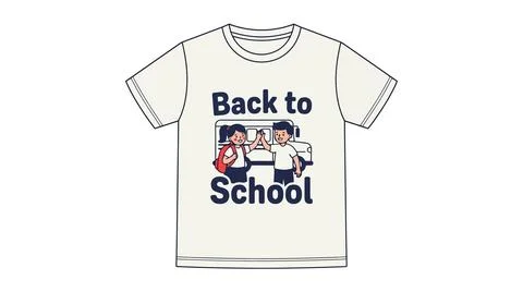 Back to school concept t shirt with cartoon children and bus clothing childre Stock Illustration