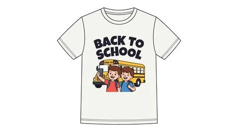 Back to school concept t shirt with bus and school children illustration Stock Illustration