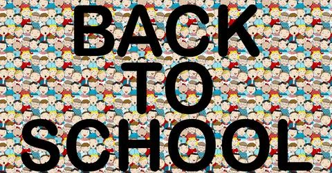 Back to school concept with text written over a lot of school children Stock Illustration