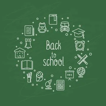 Back to school concept with thin line icons in circle. Illustrazione stock