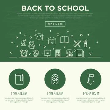 Back to school concept with thin line icons. White chalk on a green board Stock Illustration