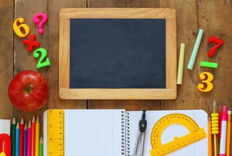 Back to school concept. Top view of school supplies Stock Photos