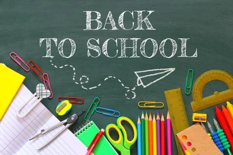 Back to school concept. Top view of school supplies Stock Photos
