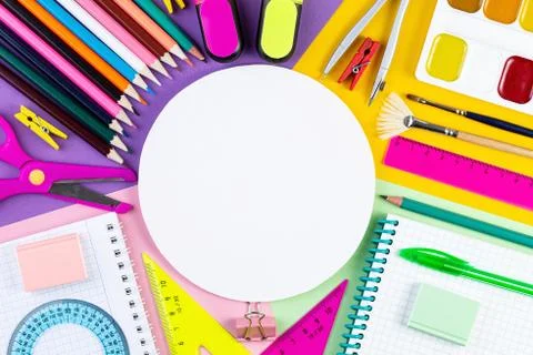 Back to school concept. various writing tools and other school stationary on Foto stock