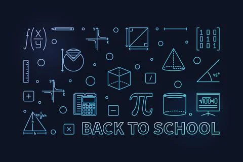 Back to School concept vector outline horizontal blue banner - Vector illus.. Stock Illustration