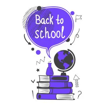 Back to school concept with violet speech bubble Stock Illustration