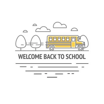 Back to School Concept with Yellow School Bus Stock Illustration
