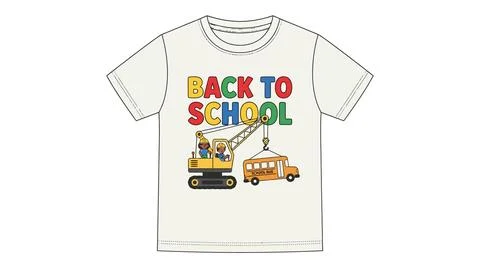 Back to school construction themed t shirt graphic with crane, construction Stock Illustration