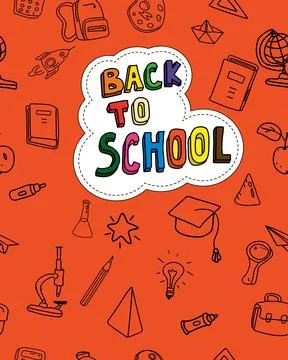 Back to school cover background, hand draw doodle icons supples, equipment Illustrazione stock