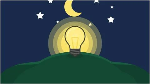 Back to School Creative lightbulb idea concept glowing at night with lightb.. Stock Illustration