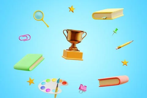 Back to school. Cup surrounded by elements of education and training Stock Photos