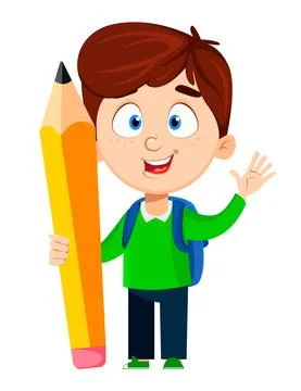 Back to school. Cute boy holding big pencil Stock Illustration