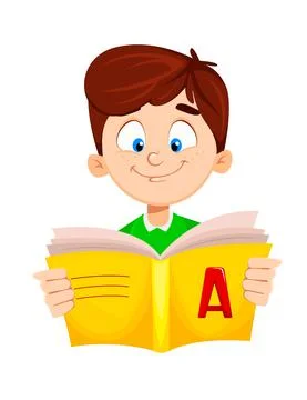 Back to school. Cute boy reading ABC book Stock Illustration