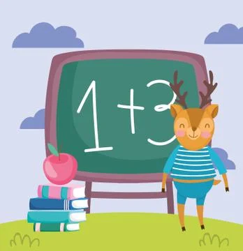 Back to school, cute deer chalkboard apple on books Stock Illustration