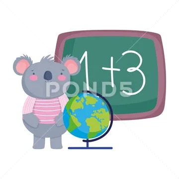 Back to school, cute koala with chalkboard globe map cartoon Stock Illustrationen