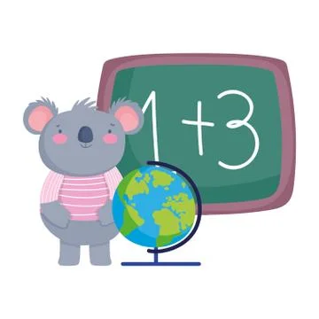 Back to school, cute koala with chalkboard globe map cartoon Stock Illustration
