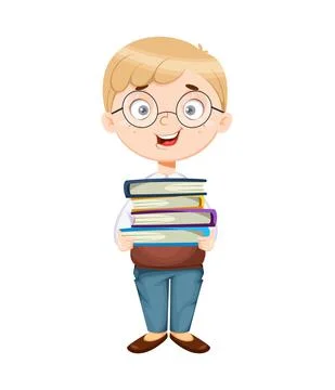 Back to school. Cute schoolboy holds books Stock Illustration