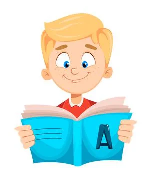 Back to school. Cute schoolboy reading book Stock Illustration