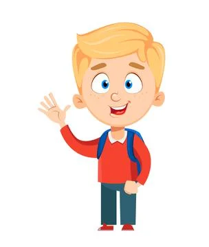 Back to school. Cute schoolboy with rucksack Stock Illustration