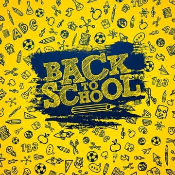 Back to School Design with Chalk Scribble and Typography Lettering on Yellow Stock Illustration