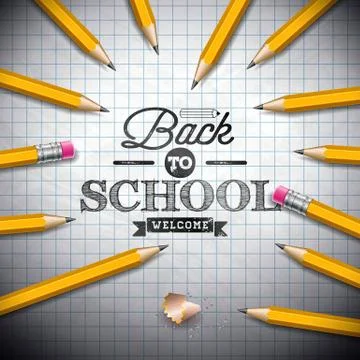 Back to school design with graphite pencil and typography lettering on notebook Stock Illustration